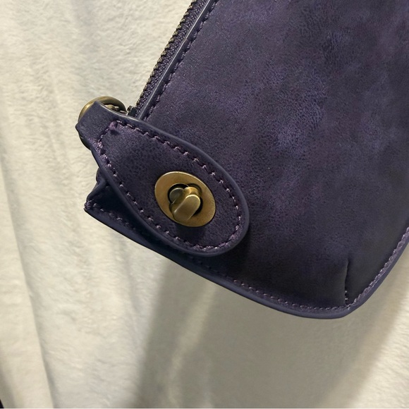 Joy Susan Deep Vegan Suede Purple Lux Wristlet Clutch - Picture 6 of 12